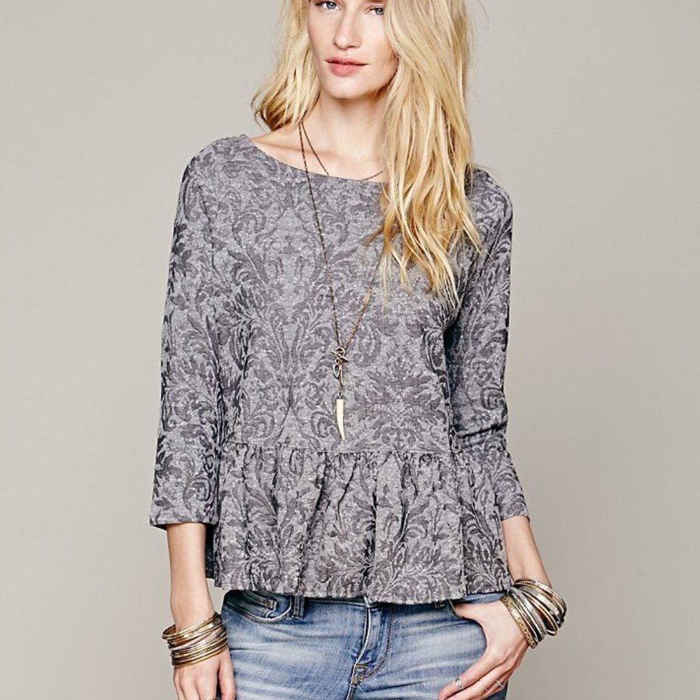 Free People Textured Boxy Peplum Top